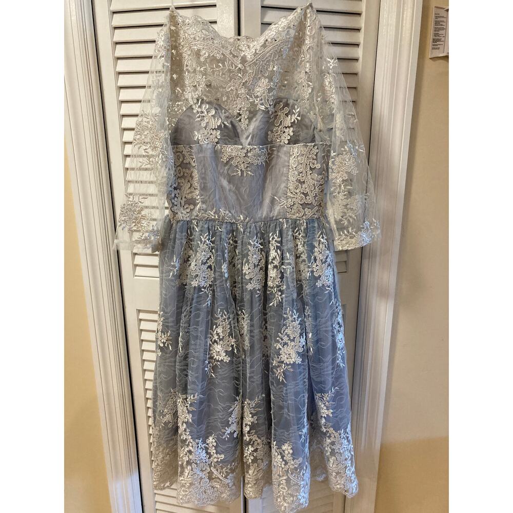 Glamorous Retro Blue and White Lace Dress Size Small